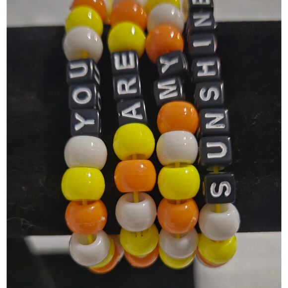 You Are My Sunshine Pony Bead Stretch Bracelets Orange Yellow and White Handmade - Picture 2 of 6